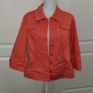 Tribal Studio blazer jacket women's large coral elbow button down breast pockets